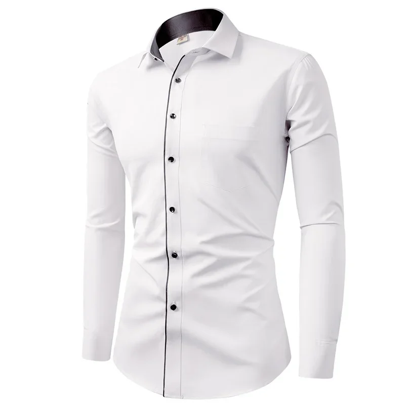 White Shirt Men\'s Long Sleeve Business Dress Spring and Autumn Anti-Wrinkle Casual Blue and Black Button Men\'s Suit Shirt