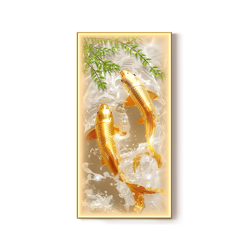 

Entrance LED wall light featuring a picture of koi fish. Light-emitting mural at the end of the corridor leading to the entrance