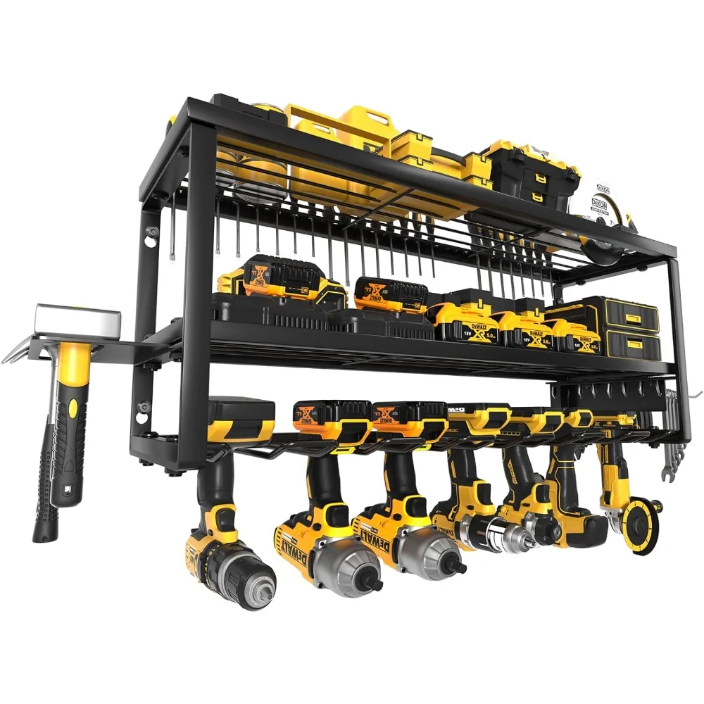 

Power Tool Organizer, Storage Rack for Garage Organization, Wall Mount Cordless Drill Holder and Battery Shelf, Tools Shelves