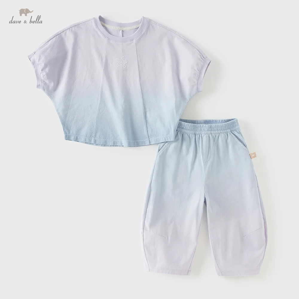 Ensemble pantalon d'été pour filles Dave Bella, survêtement tricoté dégradé pour enfants, vêtements 