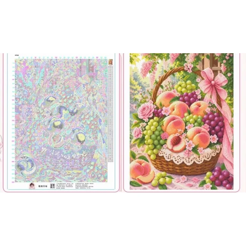 9CT 14ct Peach Fruit Basket Printed Kits Cross Stitch Embroidery DIY Needlework Set Crafts With Needles Threads 98 Colors