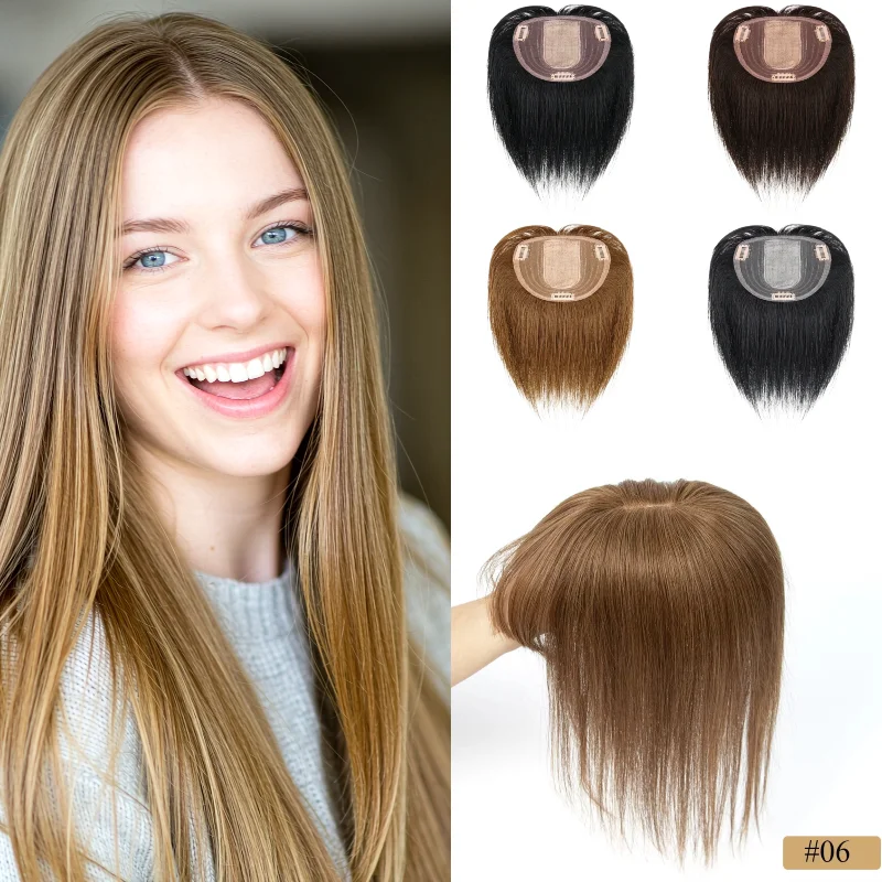 Human Remy Hair Topper 7x10cm 30cm With Bangs Straight Clip On Hair Wig #613 P4-27 Party Look   Wholesale