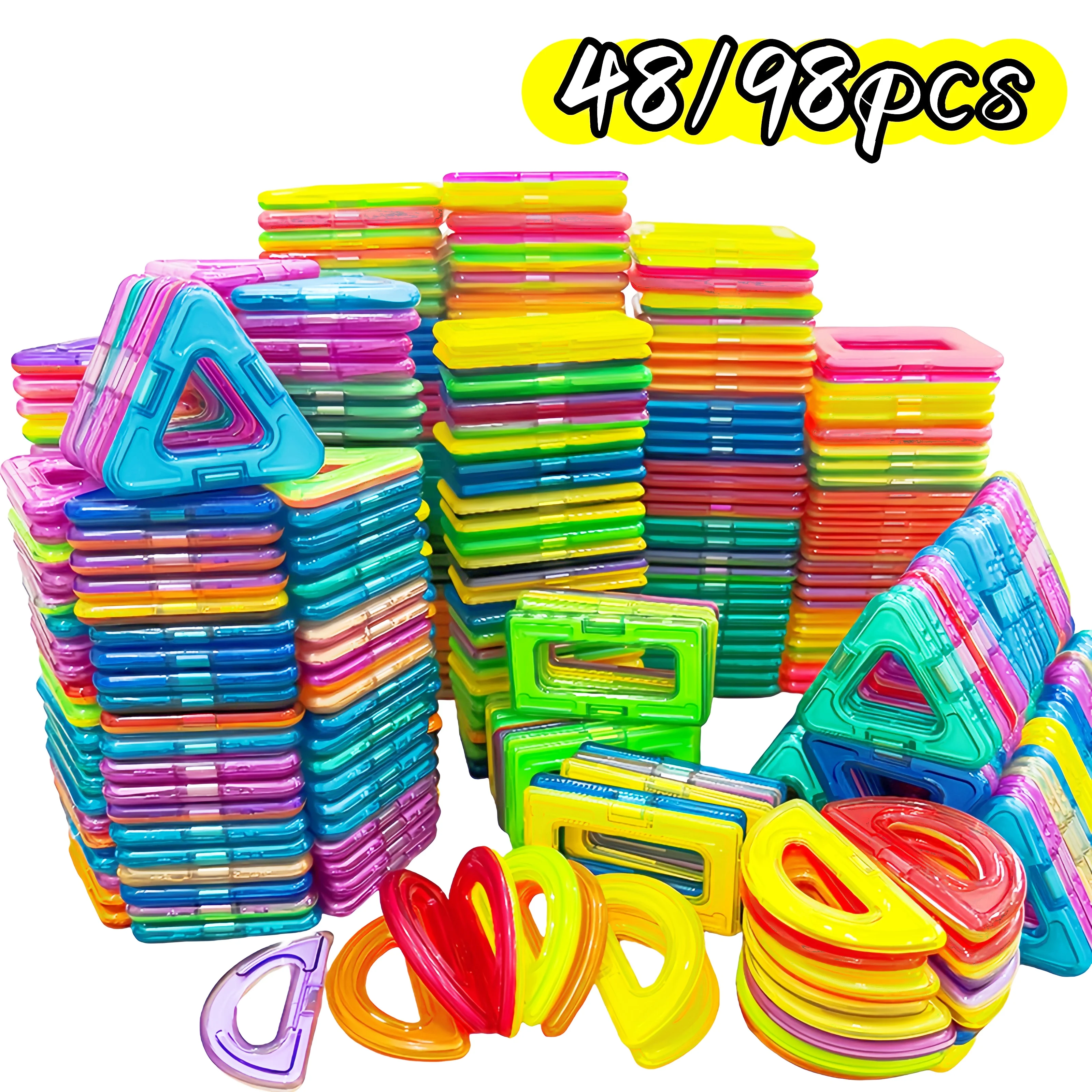 48/98個 DIY 磁気ブロック、大型 STEM 組み立ておもちゃセット、磁気おもちゃ、磁気ブロック（ランダムカラー）