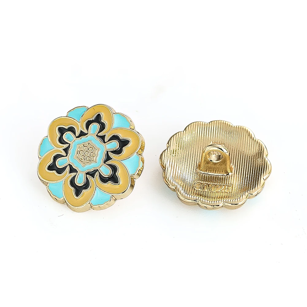 2pcs Ethnic Enamel Color Flower Shape Buttons for Clothing Dress Coat Suit Cardigan Sewing Scrapbook Accessories Wholesale