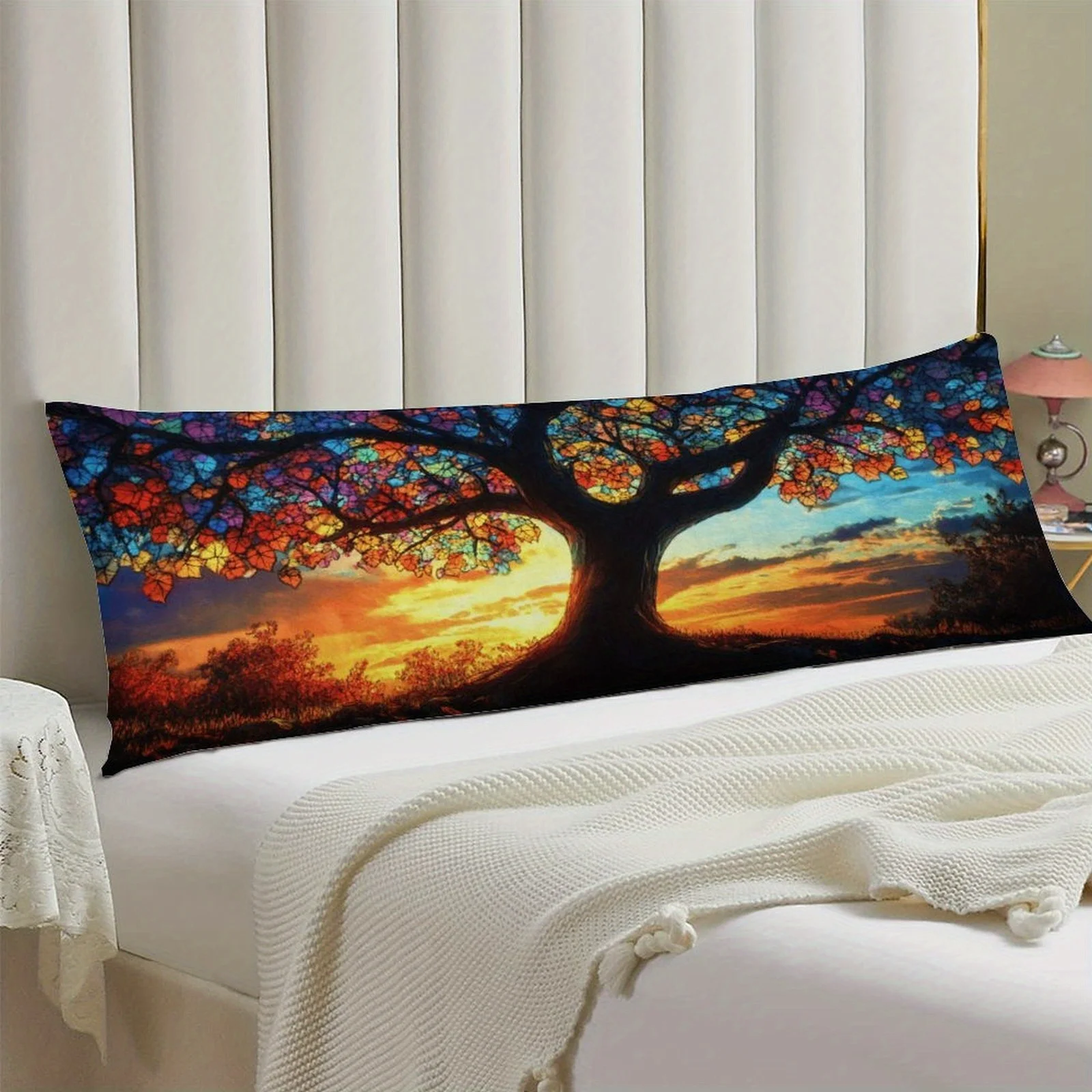 Sunset Tree Theme Pillowcase, Fashionable Plush Long Bed Pillowcase, Soft Decorative Double-Sided Printed Large Pillowcase, Suit