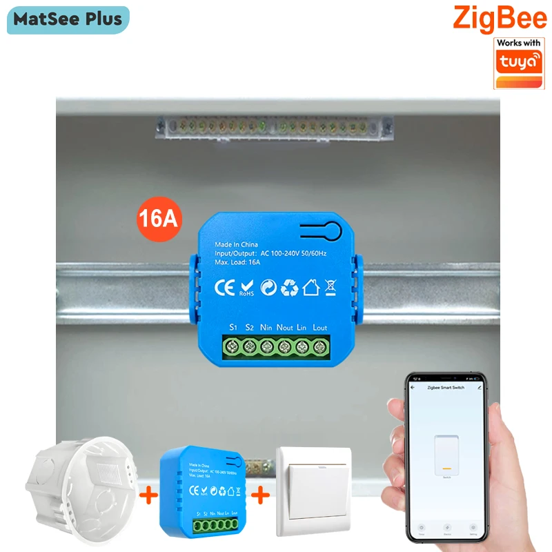 

Модуль переключателя Tuya Smart ZigBee 16A поддерживает 1/2-сторонний монитор энергии, таймер, дистанционное управление, автоматизация, работает с Alice Google Home Alexa