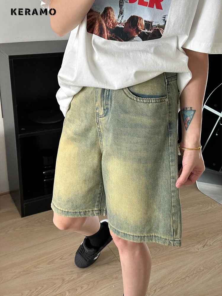 

American Vintage Men High Waist Trashy Jeans 2024 Summer Women's Retro Casual Baggy Y2K Shorts Wide Leg Grunge Denim Shorts