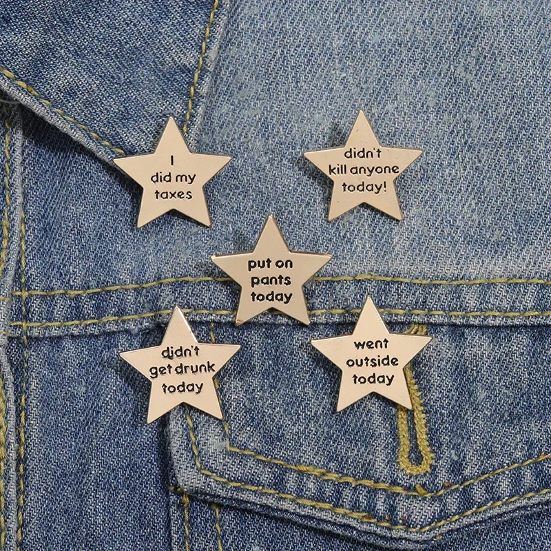 Cartoon Star Enamel Pins Went Outside Today Didn't Get Drunk Today Pentagon Brooch Fashion Lapel Badges Jewelry Gift for Friends