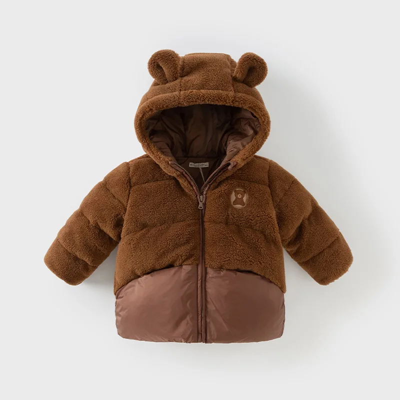 Dave Bella 2024 Children Winter Thick Baby Girl Coat New Kid Boys Hoodile Coats Brown Parkas Children Clothes DB4243389