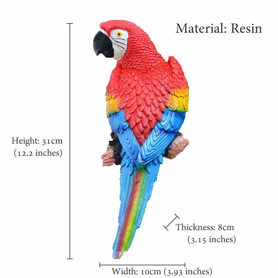 Creative Resin Color Parrot Statue Wall Hang Tree Decorative Animal Sculpture For Home Office Garden Decor Ornament Dropshipping