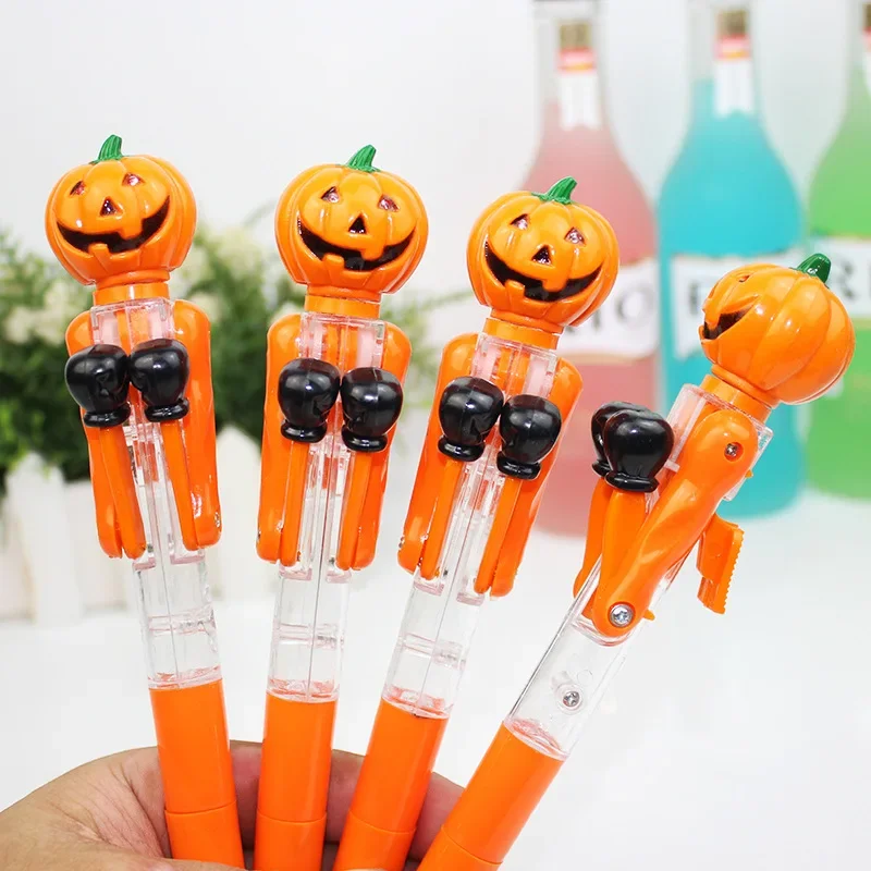 18cm Halloween Gift Kids Trick Or Treat Party Lovely Pumpkin Boxing Pen Creative Ballpoint Pen With Light Happy Helloween Day