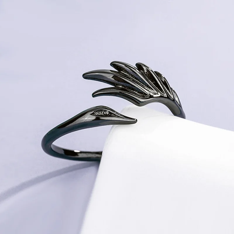 SALONGFANG Punk Angel Demon Wing Couples Rings for Women Retro Silver Color Feather Open Ring Wedding Jewelry Valentine's Gift