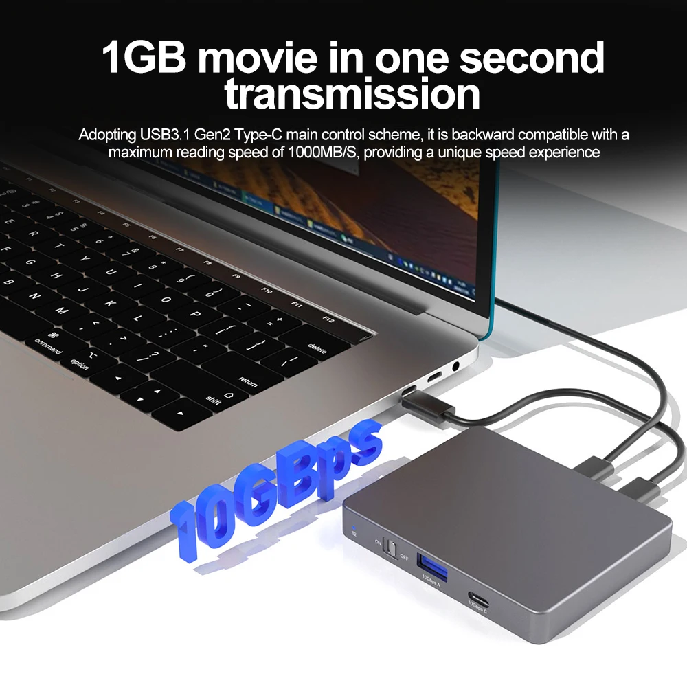 5-in-1 M.2 NVMe SSD HUB 10Gbps USB 4 Gen 3 Dual Bay Hard Drive Enclosure Type C Hub USB C Docking Station For Laptop Macbook