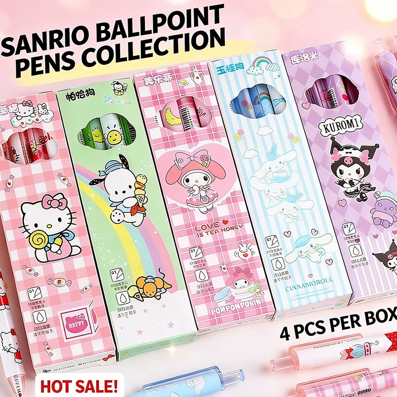 

HOT Anime 4-Pack Sanrio Limited Edition Retractable Gel Pens ST Needle Tip Quick-Drying Smooth Exam Black Refillable Cute Pens