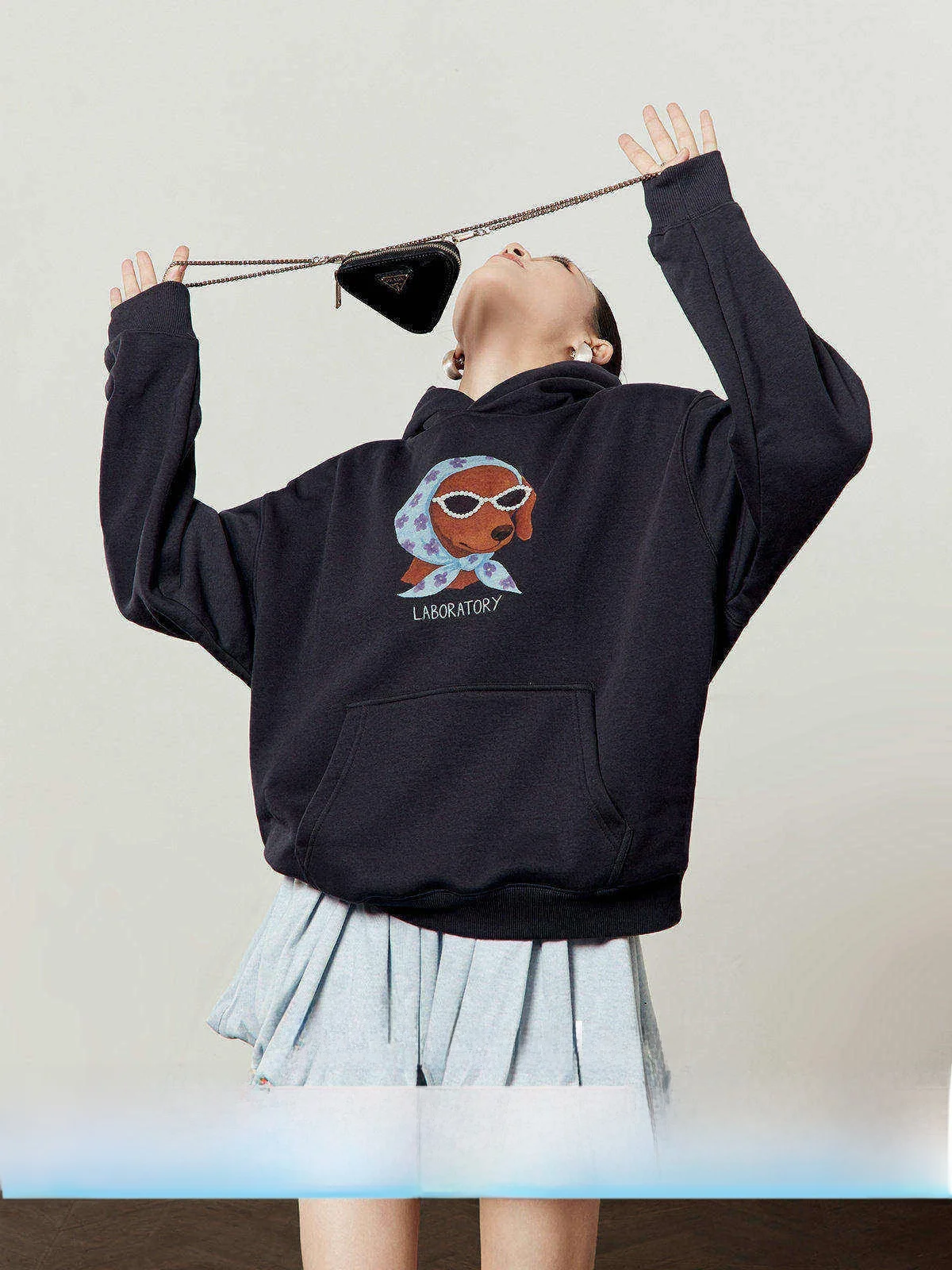 

Blue Fleece Lined Hoodie Towel Women's Spring New Print Cute Pet Sweatshirt Loose Fit Long Sleeve Short Length Commute Style