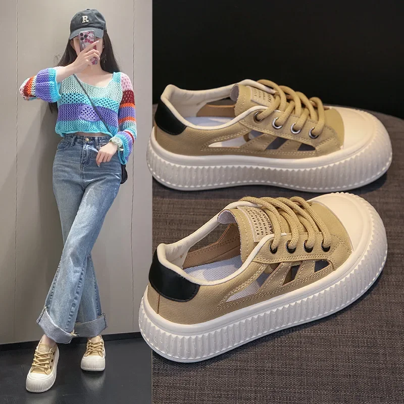 

Versatile White Shoes for Women 2024 Spring and Summer New Thick-soled Breathable Anti-skid Shoes Casual Women's Shoes