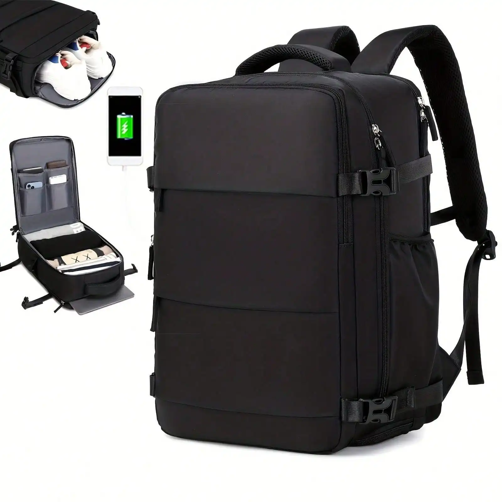 Travel Backpack With Shoe Organizer Compartment, Expandable Duffel Bag, Large Capacity Laptop School Bag