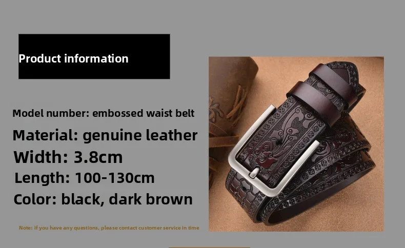 Europäischer und Amerikanischer Retro-Prägungsgürtel für Herren, Cross-Border-Stil Schwarzer Multifunktionaler Ledergürtel, 3,8 cm. – Detail 2