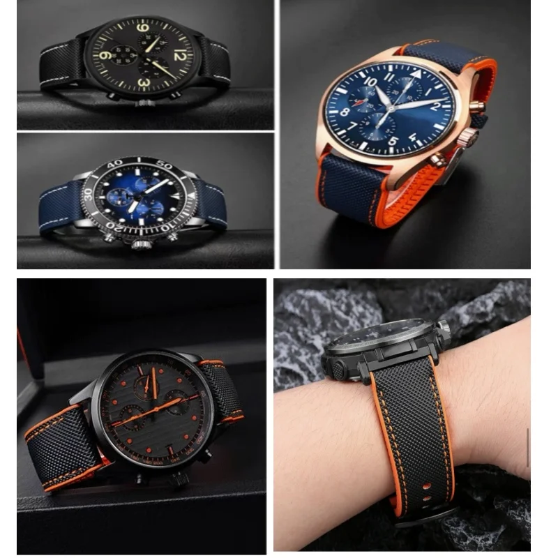 Tali Jam Tangan Nilon Serat 20/22/24Mm Gelang Universal Gelang Silikon untuk Hamilton Oris Panerai untuk Rolex Omega Seiko IWC Huawei