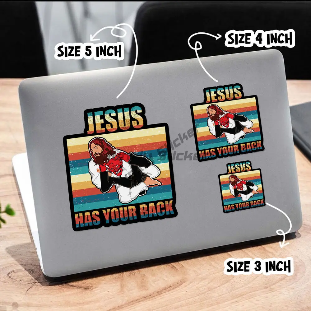 Jesus Has Your Back Jiu Jitsu Retro Christian Jesus Faith Vinyl Sticker Window Truck Camper Guitar Car Body Refrigerator Wall