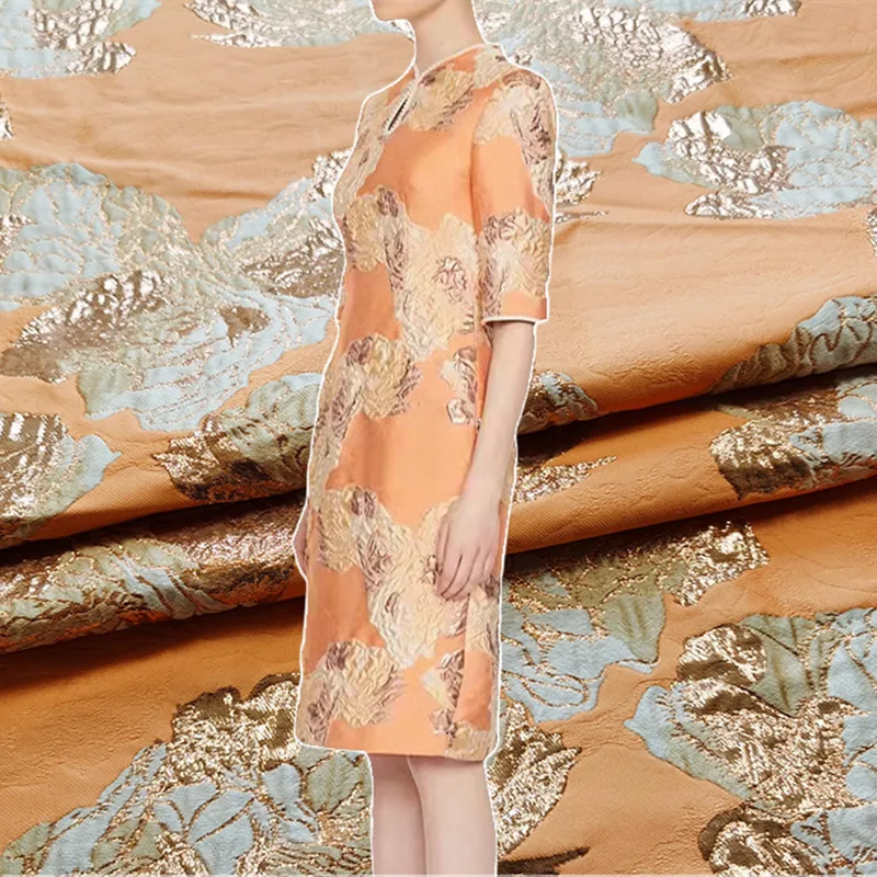 Exquisite Gold Silk Jacquard Skirt Fabric Haute Couture Windbreaker Brocade Fashion Three-dimensional Dress Light Luxury Fabric