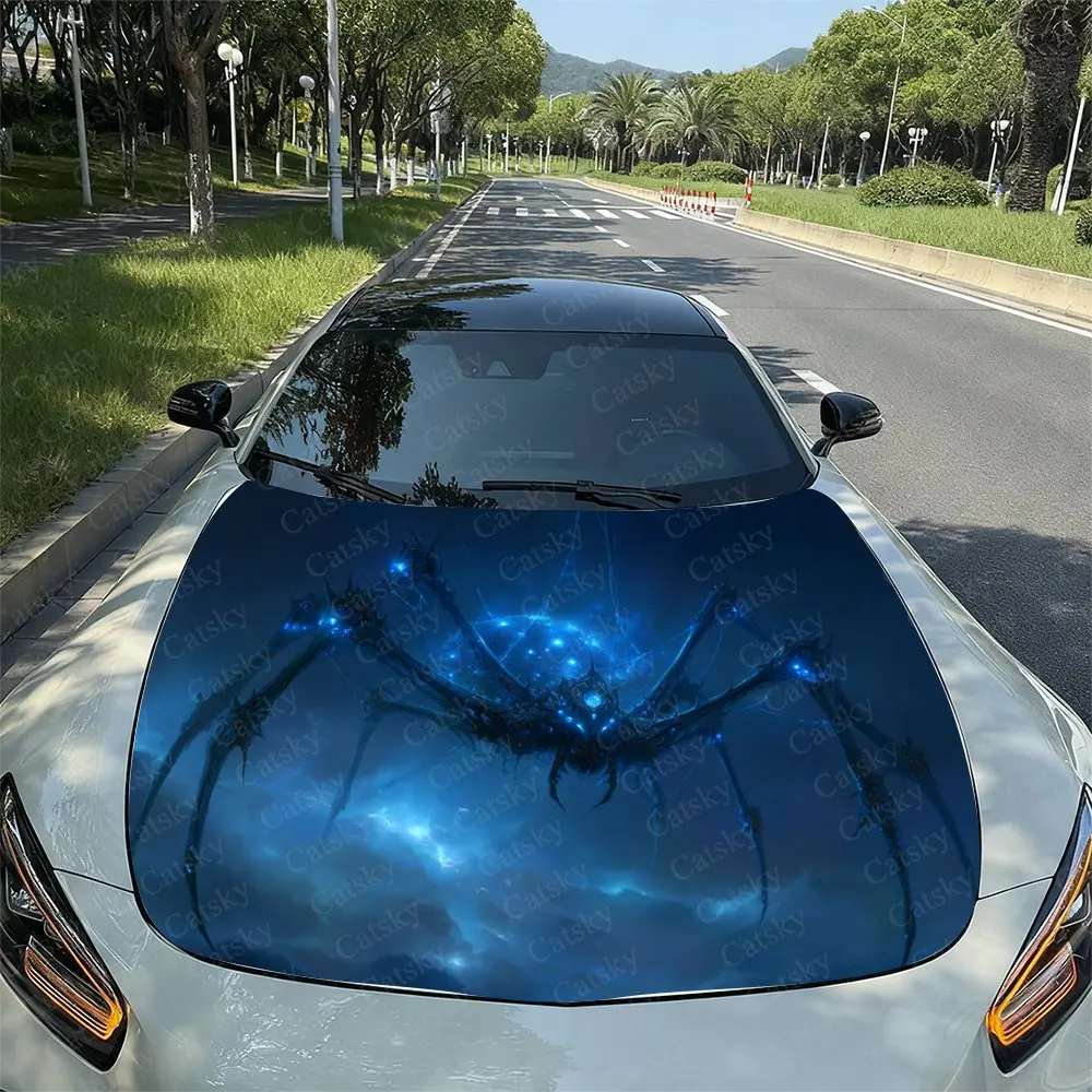 

Blue Fluorescent Spider Car Hood Decal Sticker, Durable Car Vinyl Wraps Suitable For Most Vehicles, Car Engine Hood Protective F