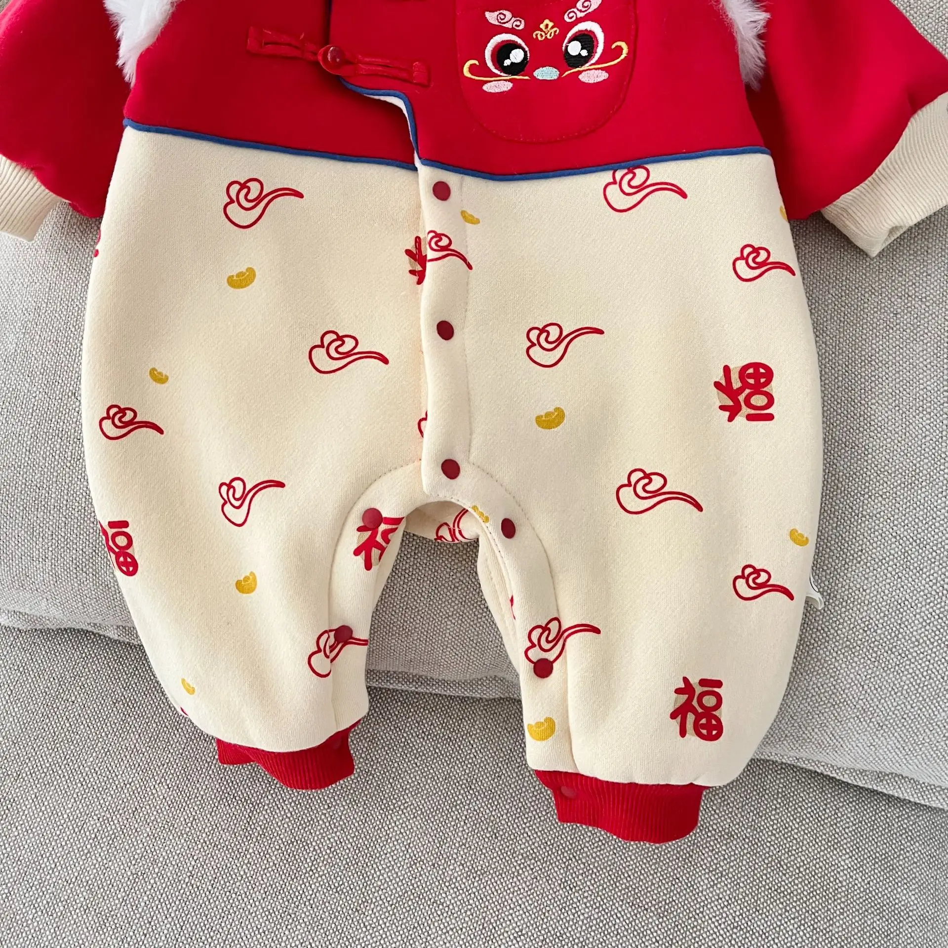 My First Christmas Baby Girl Rompers Long Sleeve Red Fleece Warm Winter Newborn Clothes Chinese New Year Baby Boy Onesies