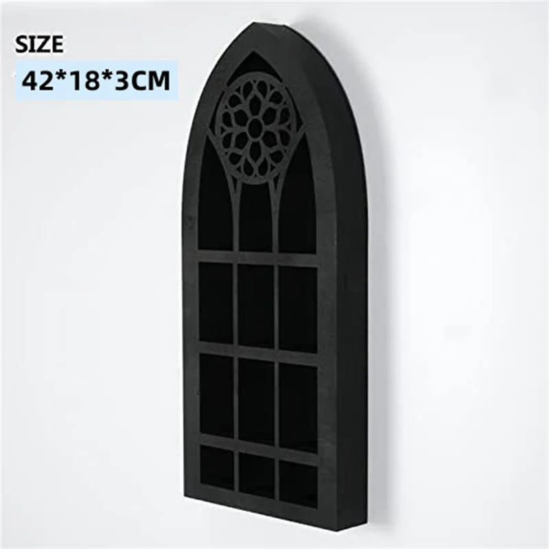 

ABWP-Wall Mounted Floating Shelves Old Church Window Crystal Wall Shelf Wall Hanging Gothic Boho Black Essential Oil Shelf Durab