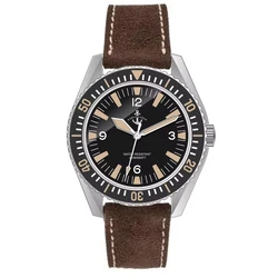 Hruodland F025 Retro Sports Men Watches NH35 Automatic Mechanical Stainless Steel Brown Leather Strap Diving Wristwatch for Male