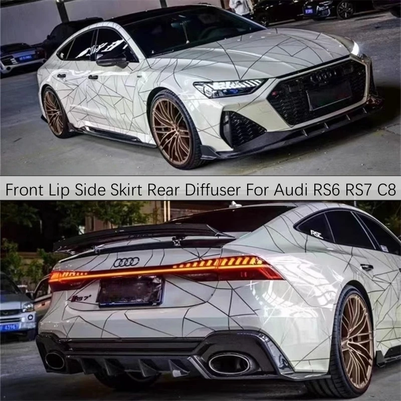 For Audi RS6 RS7 C8 2019-2025 Front Lip Rear Diffuser Side Skirt Bumper Air Inlet Body Kit Spoiler Real Carbon Fiber Splitter