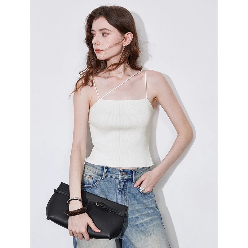 TOYOUTH Women Vest  2025 Spring New Asymmetrical Slim Fit Sexy Knitted Camisole Tank Tops