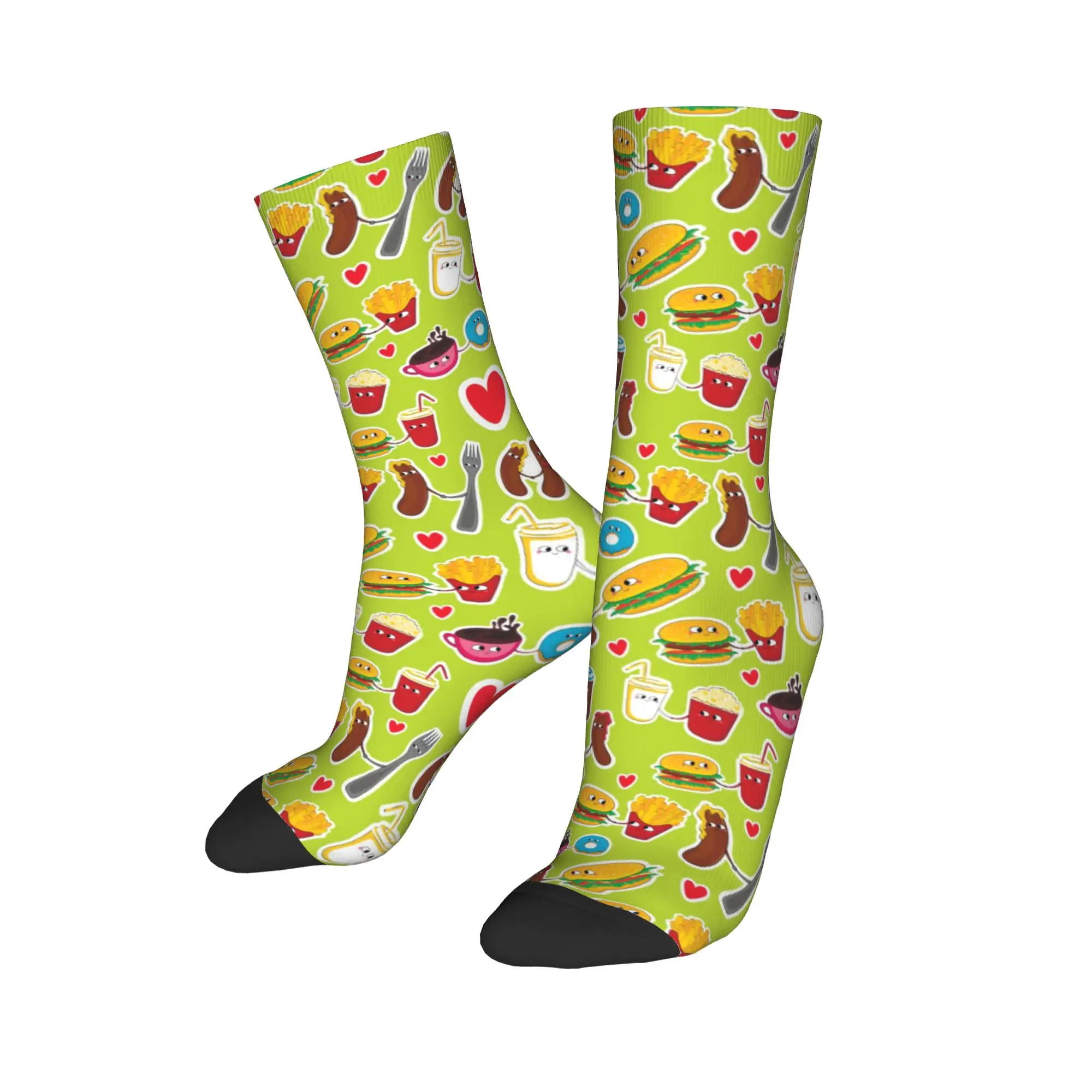 Damen- und Herrensocken, Fast-Food-Motiv, antibakteriell, weich, atmungsaktiv, elegante Wintersocken, individuelle Skateboard-Socken