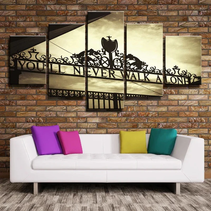 5 Piece Liverpool FC Football Club Shankly Gates Anfield You'll Never Walk Alone Canvas Wall Art Prints Wall Poster Decoration