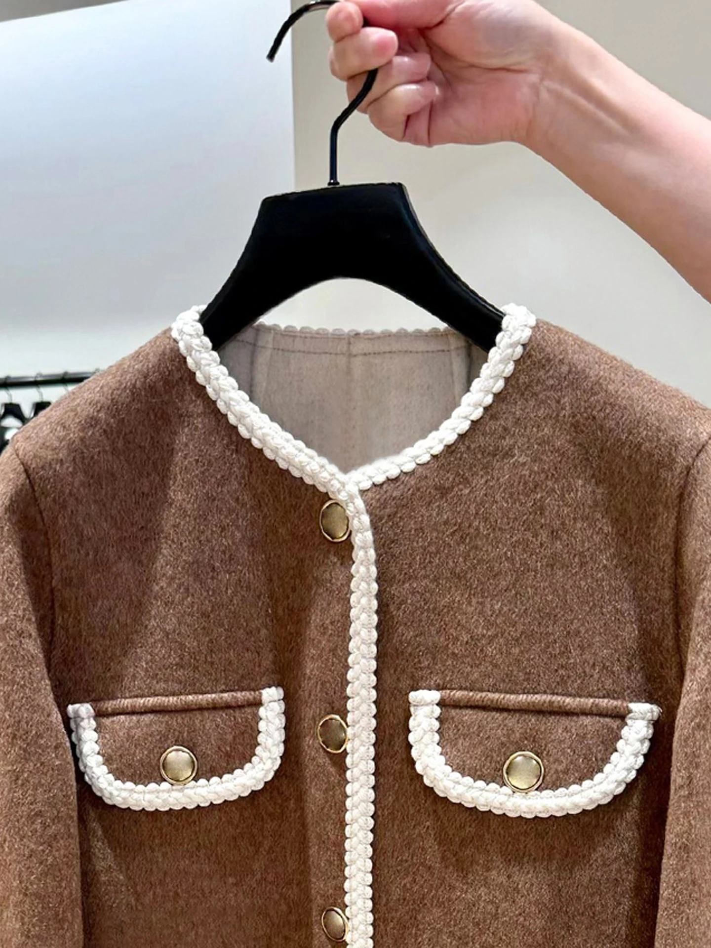 

Ele шерстяной кардиган Jaet для женщин в стиле ретро, простой прямой крой, длинный све, круглый, на одной пуговице, чистый цвет