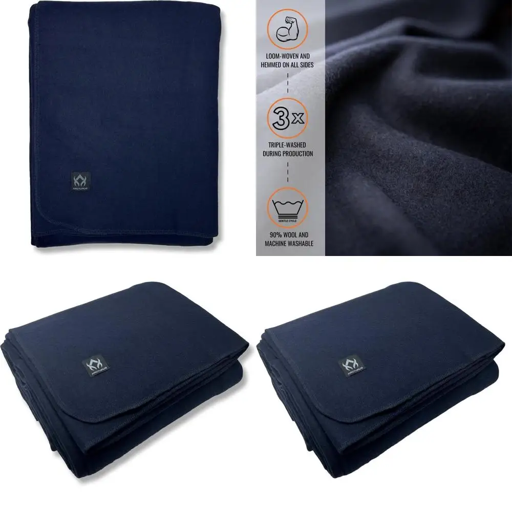 

King Size Navy Blue Wool Blanket - Soft, Breathable, Washable & Warm for Year-Round Comfort (90x108)