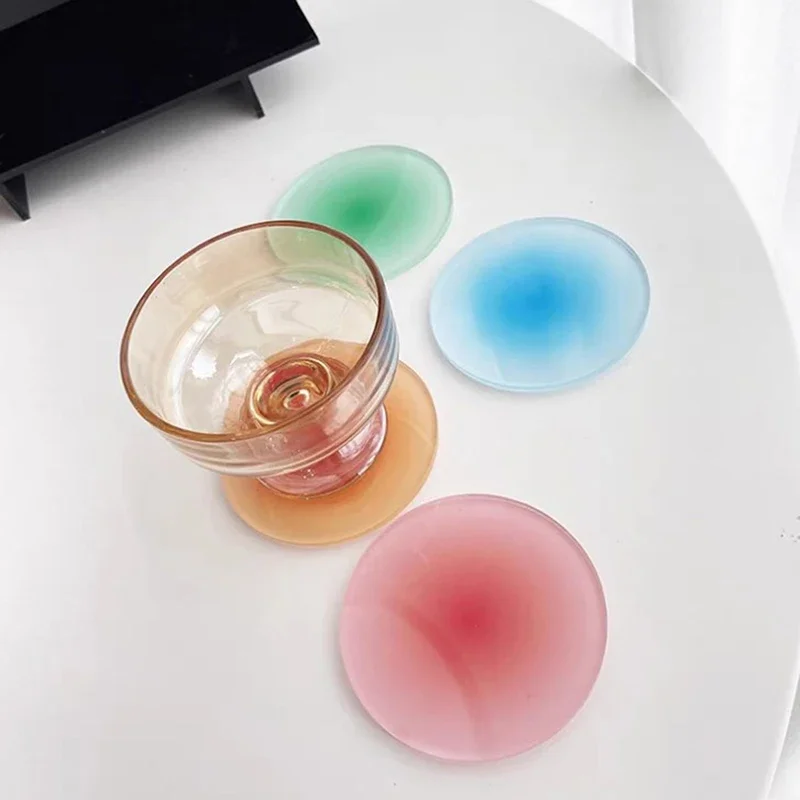 Acrylic Coaster Anti-slip Round Coaster Cup Pad INS Style Colour Gradient Cup Pad Dining Table Placemat Cafe Decor Mug Mats