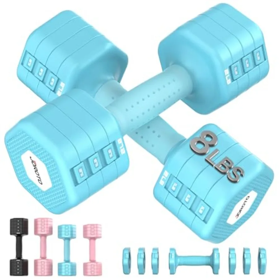 

4-in-1 Adjustable Dumbbell Set of 2 16LBS/22LBS Hand Weights for Women Men Upgraded TPE Soft Handle 1s-Adjust Dual-Stable Dumbb