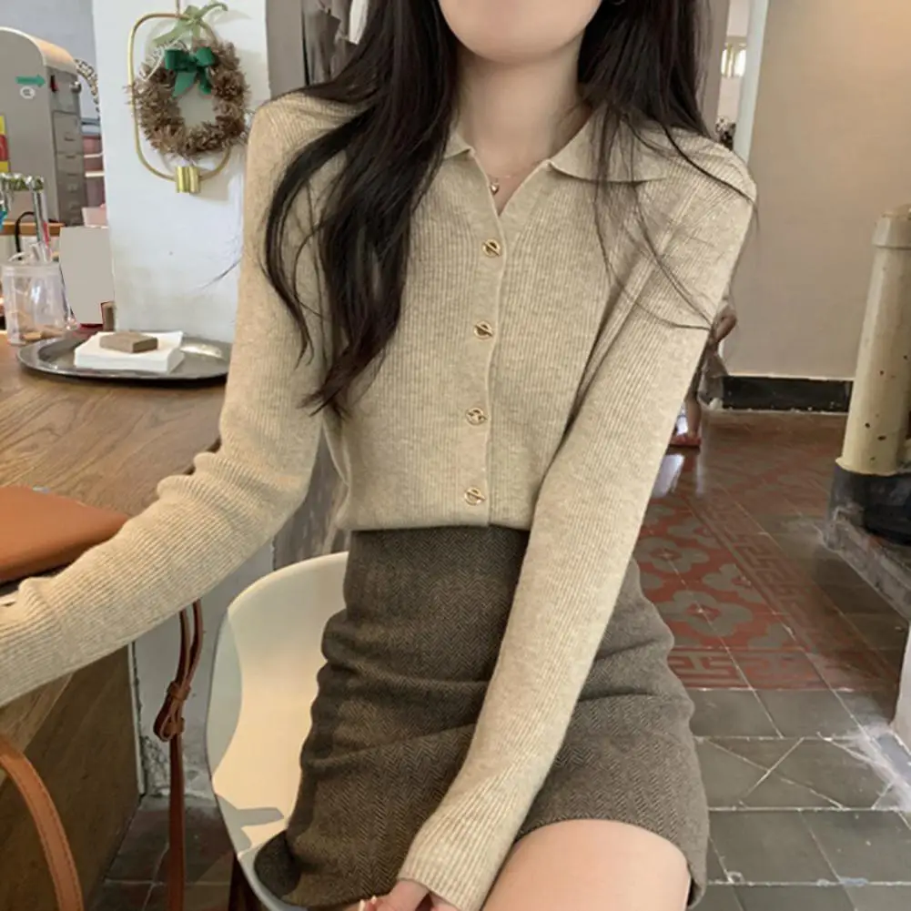 Women Cardigan Solid Color O-Neck Long Sleeve Button Spring Autumn Casual Loose Knit Sweater Coat Woman Korean Fashion