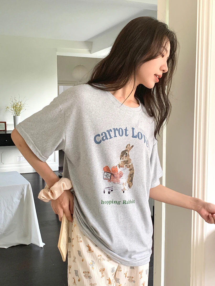 

Summer Spwear ort Sve Long Pants Women's 2024 New Cute Little Rabbit Student Can Wear Outdoor Home Clothes Set