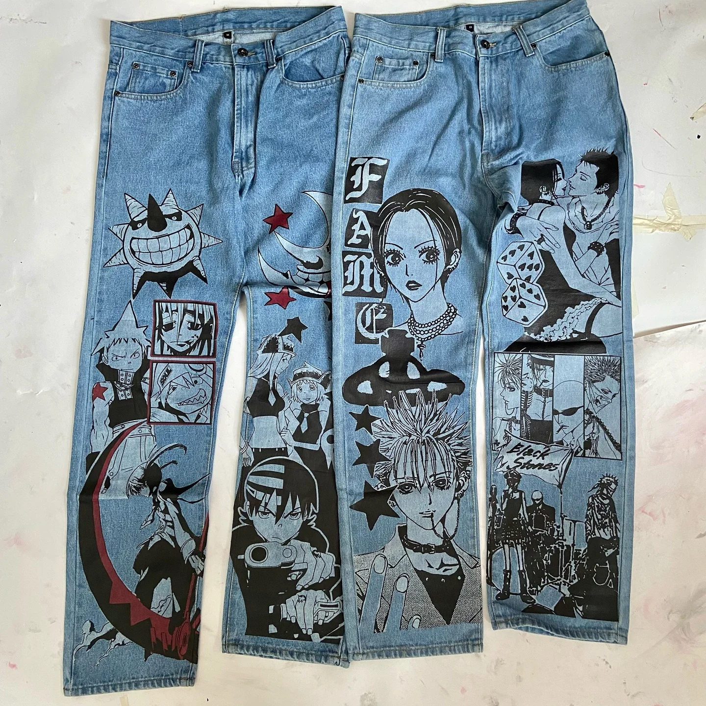 Y2k Jeans for Men Harajuku Japanese Popular Anime Print Baggy Jean Wide Leg Trouser New Style Streetwear Women High Waist Pants