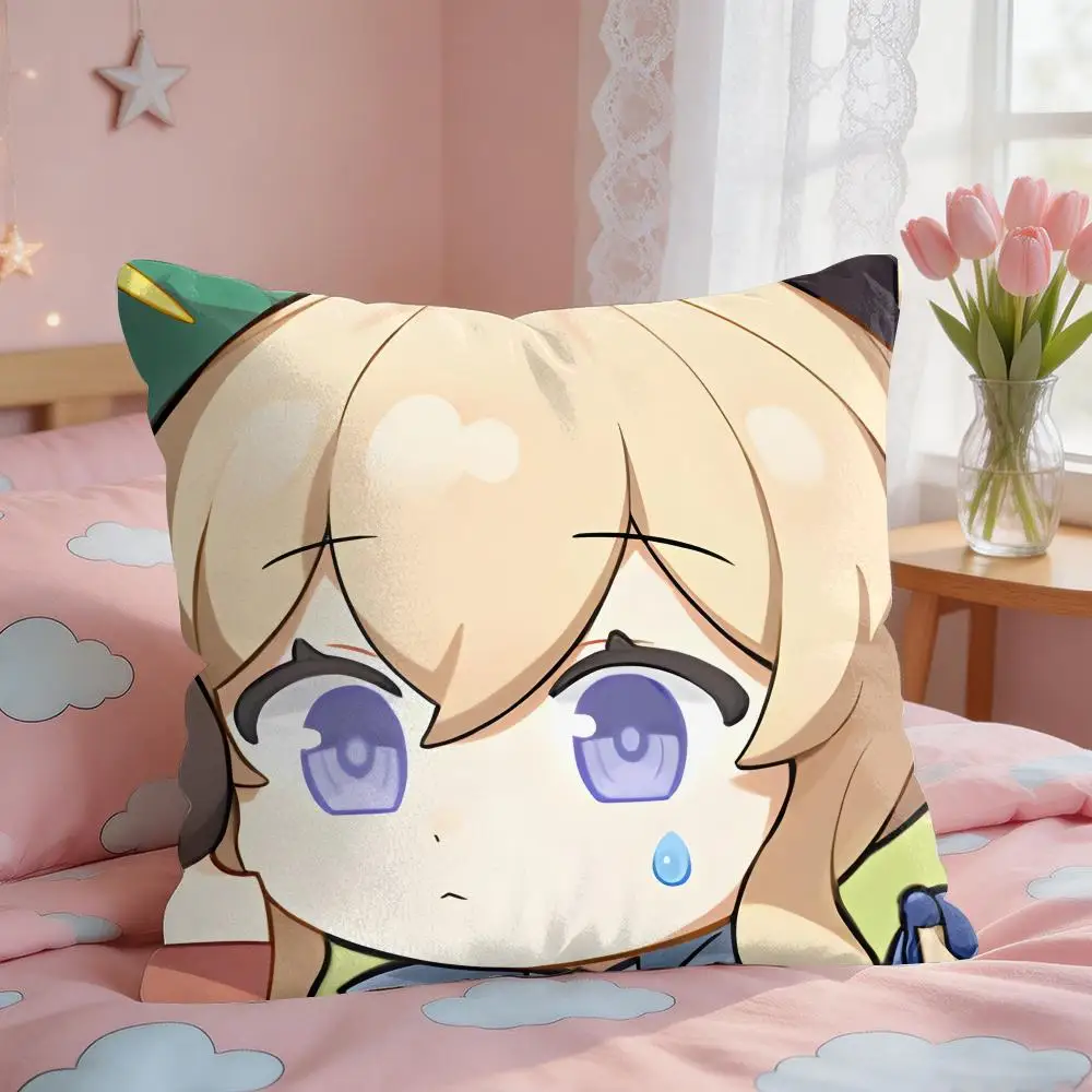 Jean Cute Cute Genshin Impact Cushion Cover Square Short Plush Pillow Case Living Room Sofa Home Decor Funda 40X40