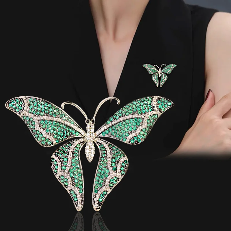 OKILY Retro Butterfly Brooch Pins Zirconium Temperament Corsage for Women Coat Fashion Accessories Pins Ornament Wedding Gift