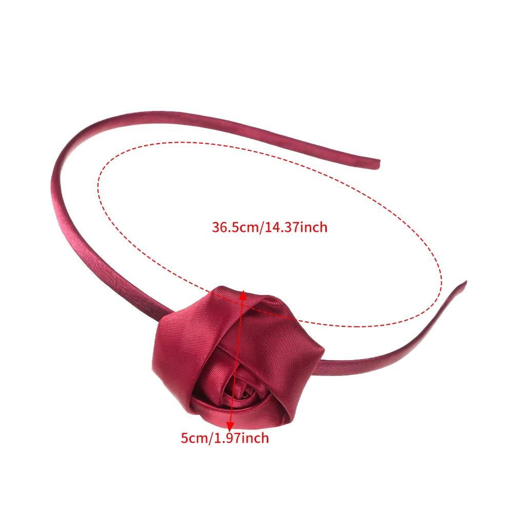 AWAYTR Rose Flower Headband Women Girls Satin Rose Flower Headband Vintage Red Hairband Wedding Valentine\'s Day Hair Accessories