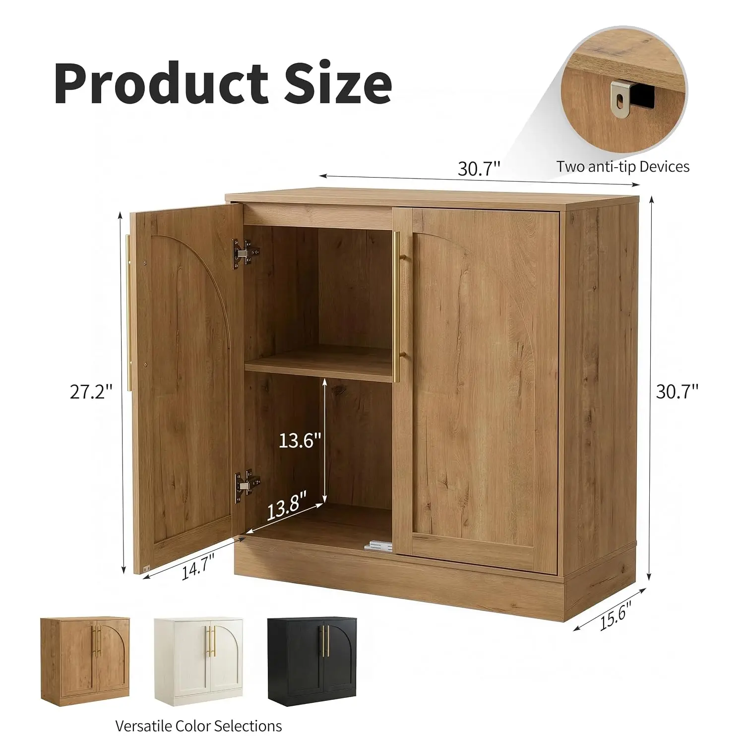 Freestanding Wooden Storage Sideboard Buffet Cabinet Arched Design Adjustable Shelves Coffee Bar Living Room Oak, Customized