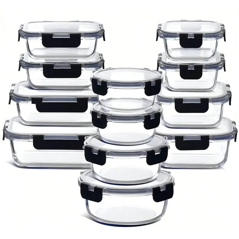 

【NOW SAVE】Leak-Proof Glass Food Storage Containers 12-Piece Set With Lids, Airtight Lunch Boxes In Various Sizes And Shapes
