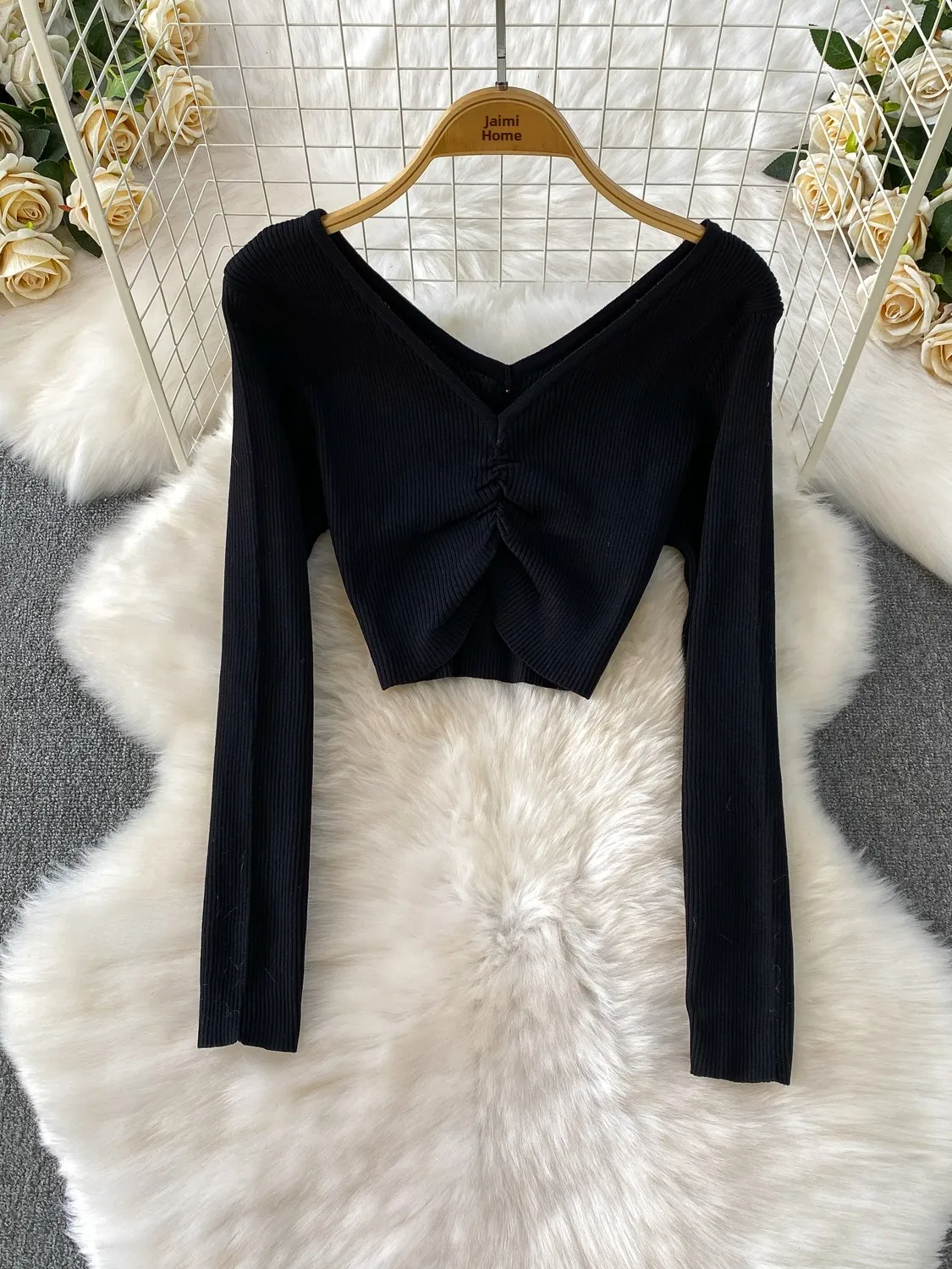 Slim Fit Knitted V-Ne Long Sve Vest Dr Set High Waist Bodycon Anti-Balloning Commute Sle Pure Color X-ape Silhouette