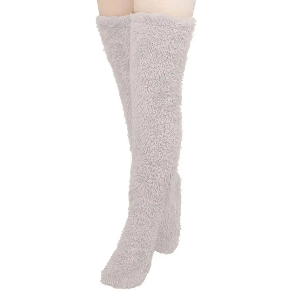 Comfy Fleece-lined Stockings Cozy Over-the-knee Winter Floor Socks for Unisex Thick Double Velvet Leg Warmers with Anti-slip