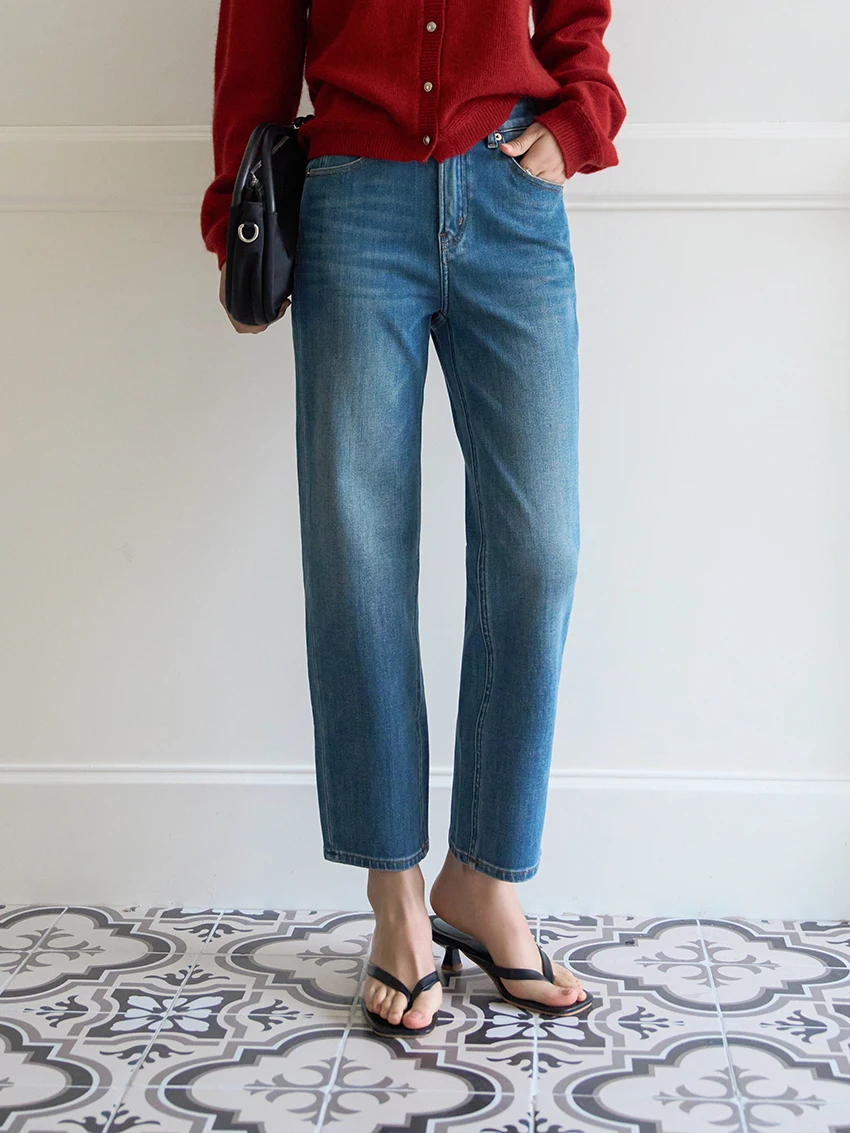 

Ультракомфортные женские джинсы из денима с начесом и флисовой подкладкой, прямые, повседневные, на зиму, с высокой талией, хлопок