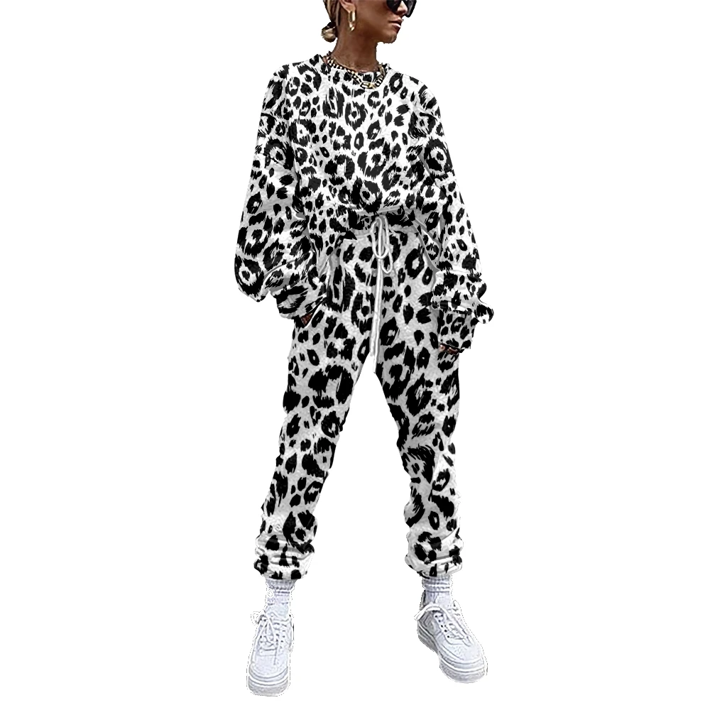 

Women Tracksuit 2 Piece Outfit Sweatshirt+Straight Sweatpants Matching Set Animal Stripes Fitness Sporty Streetwear 5