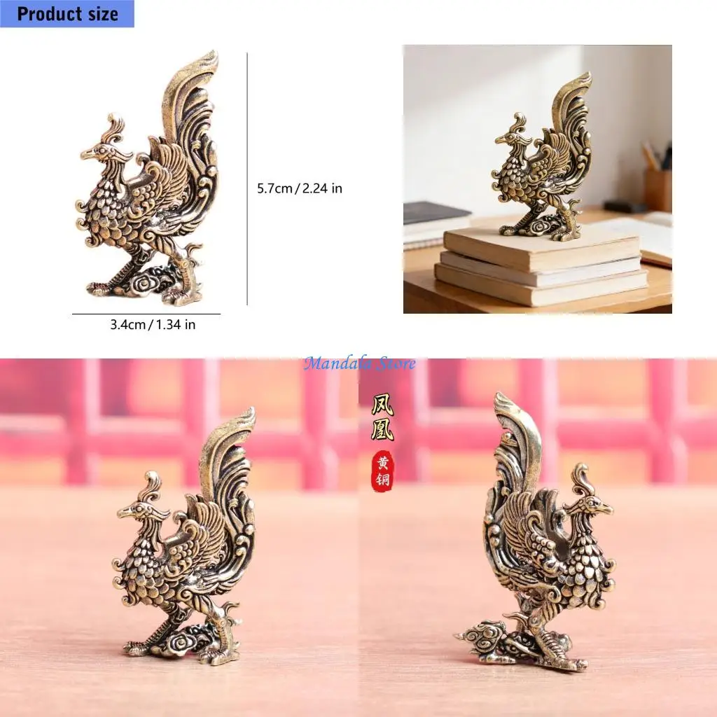 

U2JC Brasses Phoenixes Mini Figure With Auspicious Cloud Base For Collectors Art Piece